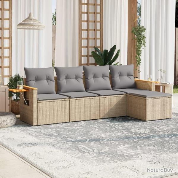 Salon de jardin avec coussins 5 pcs beige rsine tresse alsavelo