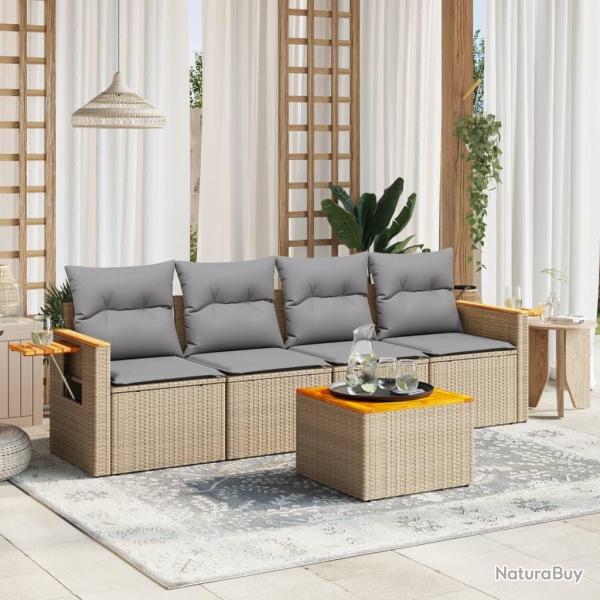 Salon de jardin avec coussins 5 pcs beige rsine tresse alsavelo