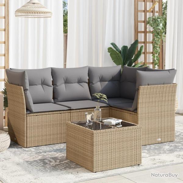 Salon de jardin avec coussins 5 pcs beige rsine tresse alsavelo