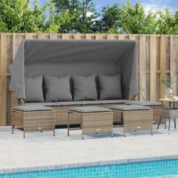 Salon de jardin avec coussins 5 pcs beige résine tressée alsavelo