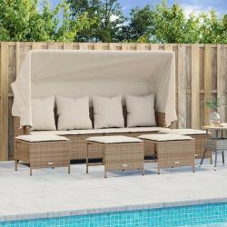 Salon de jardin avec coussins 5 pcs beige résine tressée alsavelo