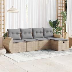 Salon de jardin avec coussins 5 pcs beige résine tressée alsavelo