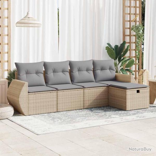 Salon de jardin avec coussins 5 pcs beige rsine tresse alsavelo