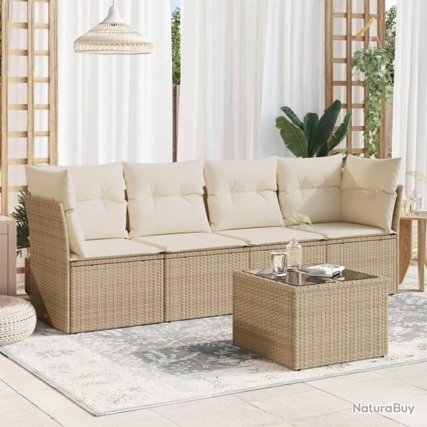Salon de jardin avec coussins 5 pcs beige rsine tresse alsavelo