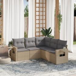 Salon de jardin avec coussins 5 pcs beige résine tressée alsavelo