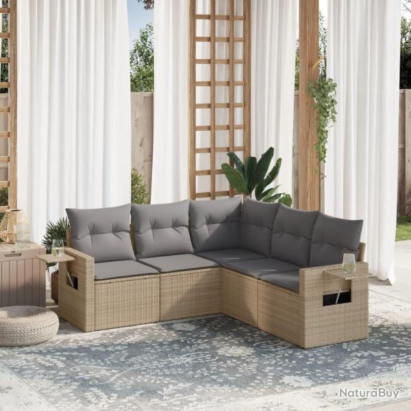 Salon de jardin avec coussins 5 pcs beige rsine tresse alsavelo