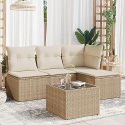 Salon de jardin avec coussins 5 pcs beige résine tressée alsavelo
