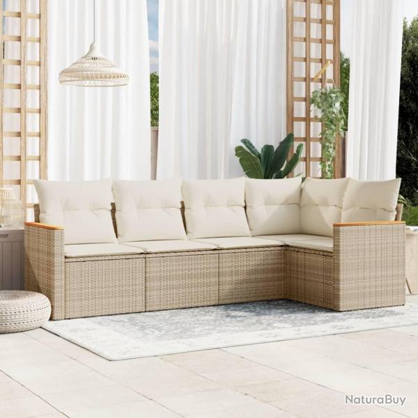 Salon de jardin avec coussins 5 pcs beige rsine tresse alsavelo