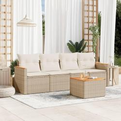 Salon de jardin avec coussins 5 pcs beige résine tressée alsavelo