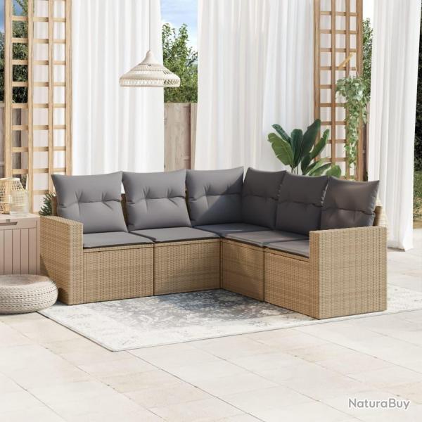 Salon de jardin avec coussins 5 pcs beige rsine tresse alsavelo