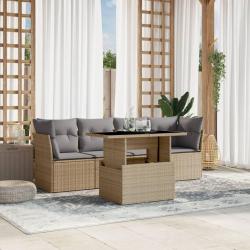 Salon de jardin avec coussins 5 pcs beige résine tressée alsavelo