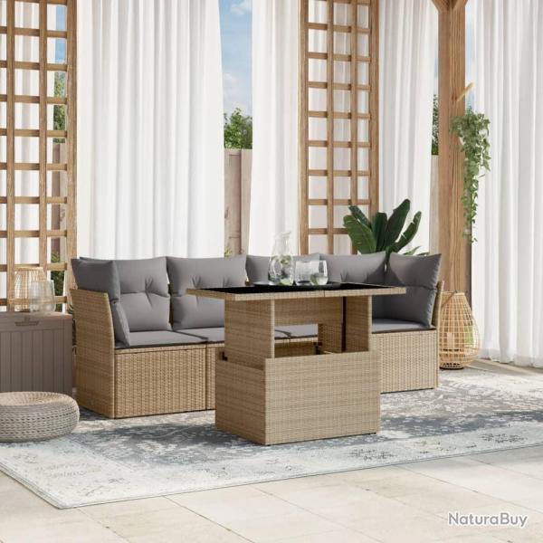 Salon de jardin avec coussins 5 pcs beige rsine tresse alsavelo