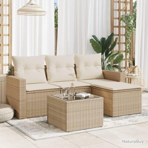 Salon de jardin avec coussins 5 pcs beige rsine tresse alsavelo