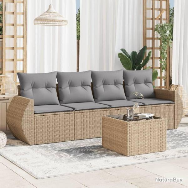 Salon de jardin avec coussins 5 pcs beige rsine tresse alsavelo