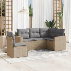Salon de jardin avec coussins 5 pcs beige résine tressée alsavelo