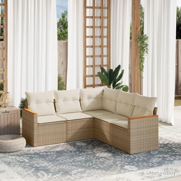 Salon de jardin avec coussins 5 pcs beige rsine tresse alsavelo