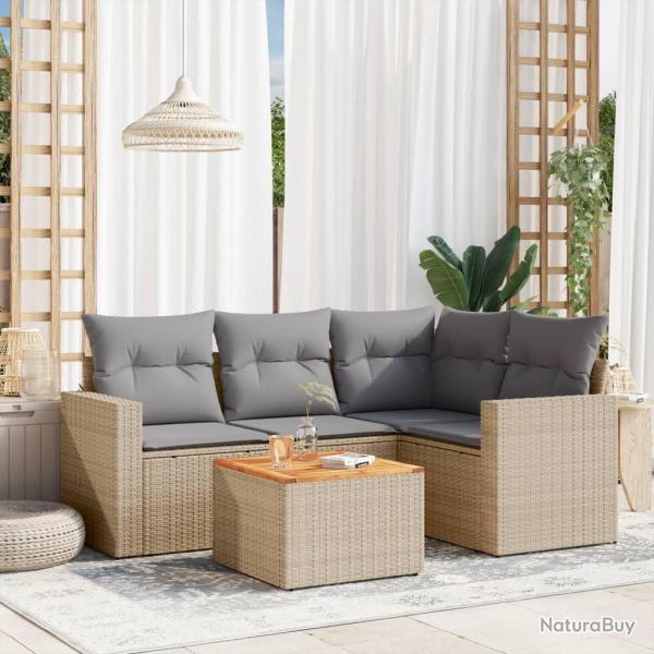 Salon de jardin avec coussins 5 pcs beige rsine tresse alsavelo
