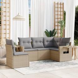 Salon de jardin avec coussins 5 pcs beige résine tressée alsavelo