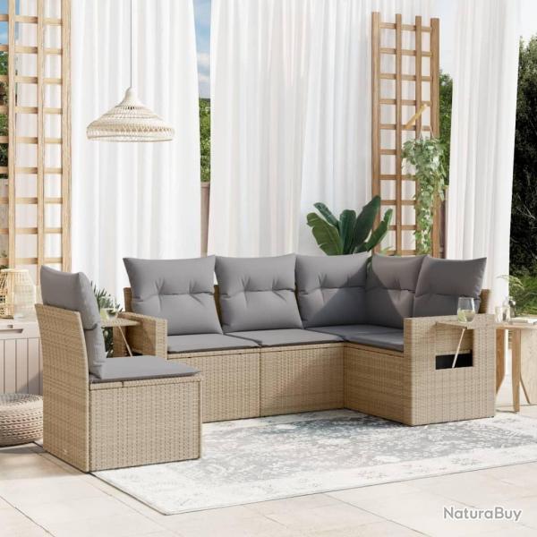 Salon de jardin avec coussins 5 pcs beige rsine tresse alsavelo
