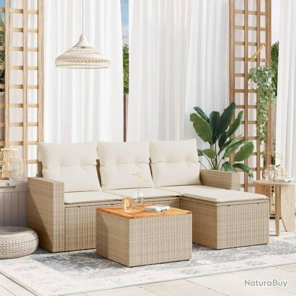 Salon de jardin avec coussins 5 pcs beige rsine tresse alsavelo