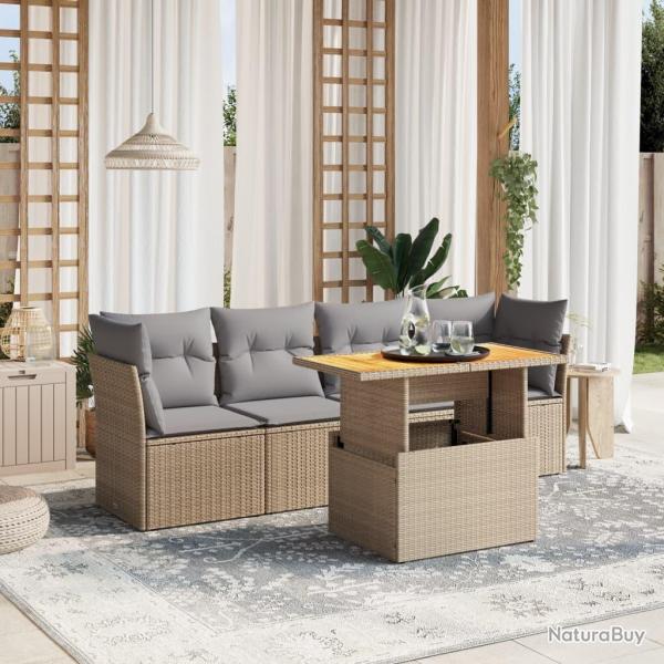Salon de jardin avec coussins 5 pcs beige rsine tresse alsavelo