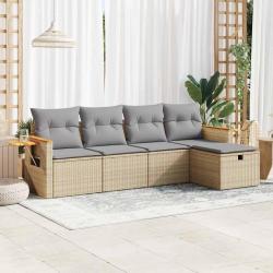 Salon de jardin avec coussins 5 pcs beige résine tressée alsavelo
