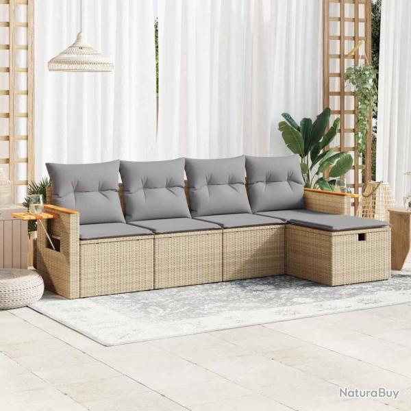 Salon de jardin avec coussins 5 pcs beige rsine tresse alsavelo