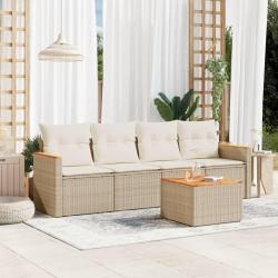 Salon de jardin avec coussins 5 pcs beige résine tressée alsavelo