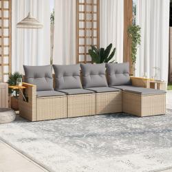 Salon de jardin avec coussins 5 pcs beige résine tressée alsavelo