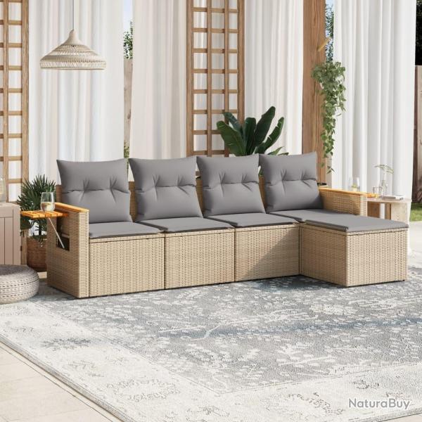 Salon de jardin avec coussins 5 pcs beige rsine tresse alsavelo
