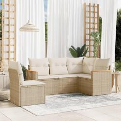 Salon de jardin avec coussins 5 pcs beige résine tressée alsavelo