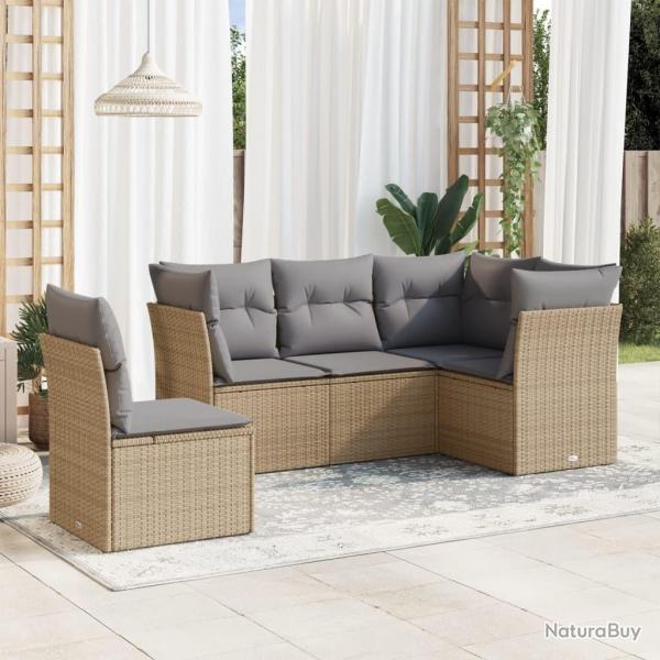 Salon de jardin avec coussins 5 pcs beige rsine tresse alsavelo