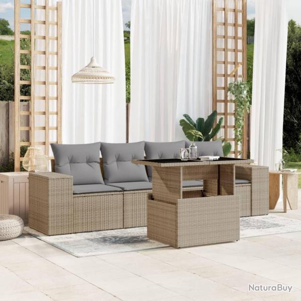 Salon de jardin avec coussins 5 pcs beige rsine tresse alsavelo