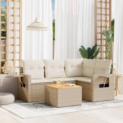 Salon de jardin avec coussins 5 pcs beige r&eacute;sine tress&eacute;e