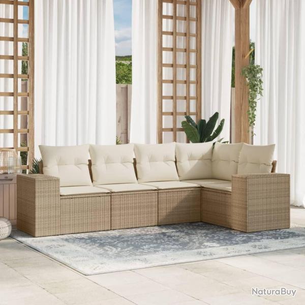 Salon de jardin avec coussins 5 pcs beige rsine tresse alsavelo