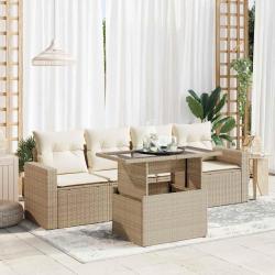 Salon de jardin avec coussins 5 pcs beige résine tressée alsavelo