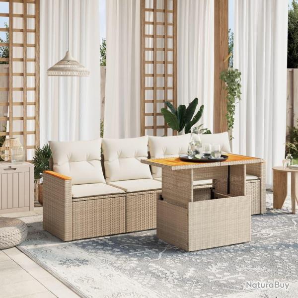 Salon de jardin avec coussins 5 pcs beige rsine tresse alsavelo