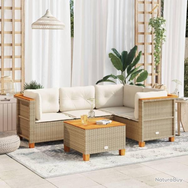 Salon de jardin avec coussins 5 pcs beige rsine tresse alsavelo