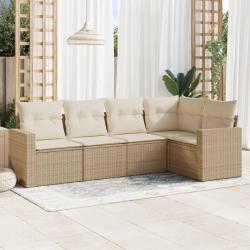 Salon de jardin avec coussins 5 pcs beige résine tressée alsavelo