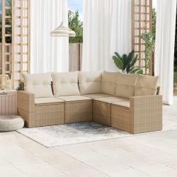 Salon de jardin avec coussins 5 pcs beige résine tressée alsavelo