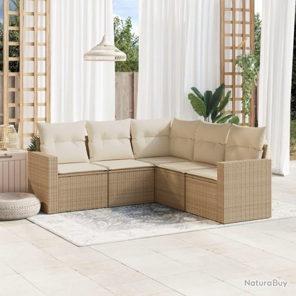 Salon de jardin avec coussins 5 pcs beige rsine tresse alsavelo
