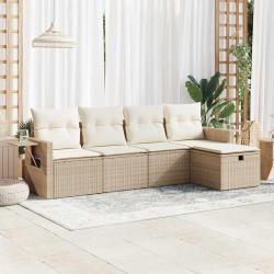 Salon de jardin avec coussins 5 pcs beige résine tressée alsavelo