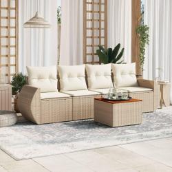 Salon de jardin avec coussins 5 pcs beige résine tressée alsavelo