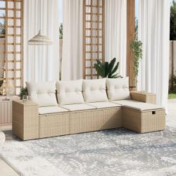 Salon de jardin avec coussins 5 pcs beige résine tressée alsavelo