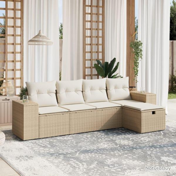 Salon de jardin avec coussins 5 pcs beige rsine tresse alsavelo