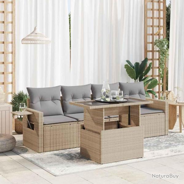 Salon de jardin avec coussins 5 pcs beige rsine tresse alsavelo