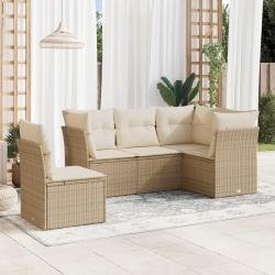 Salon de jardin avec coussins 5 pcs beige résine tressée alsavelo