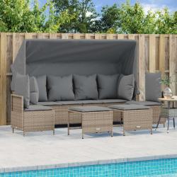 Salon de jardin avec coussins 5 pcs beige résine tressée alsavelo