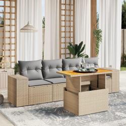 Salon de jardin avec coussins 5 pcs beige résine tressée alsavelo
