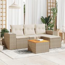 Salon de jardin avec coussins 5 pcs beige résine tressée alsavelo